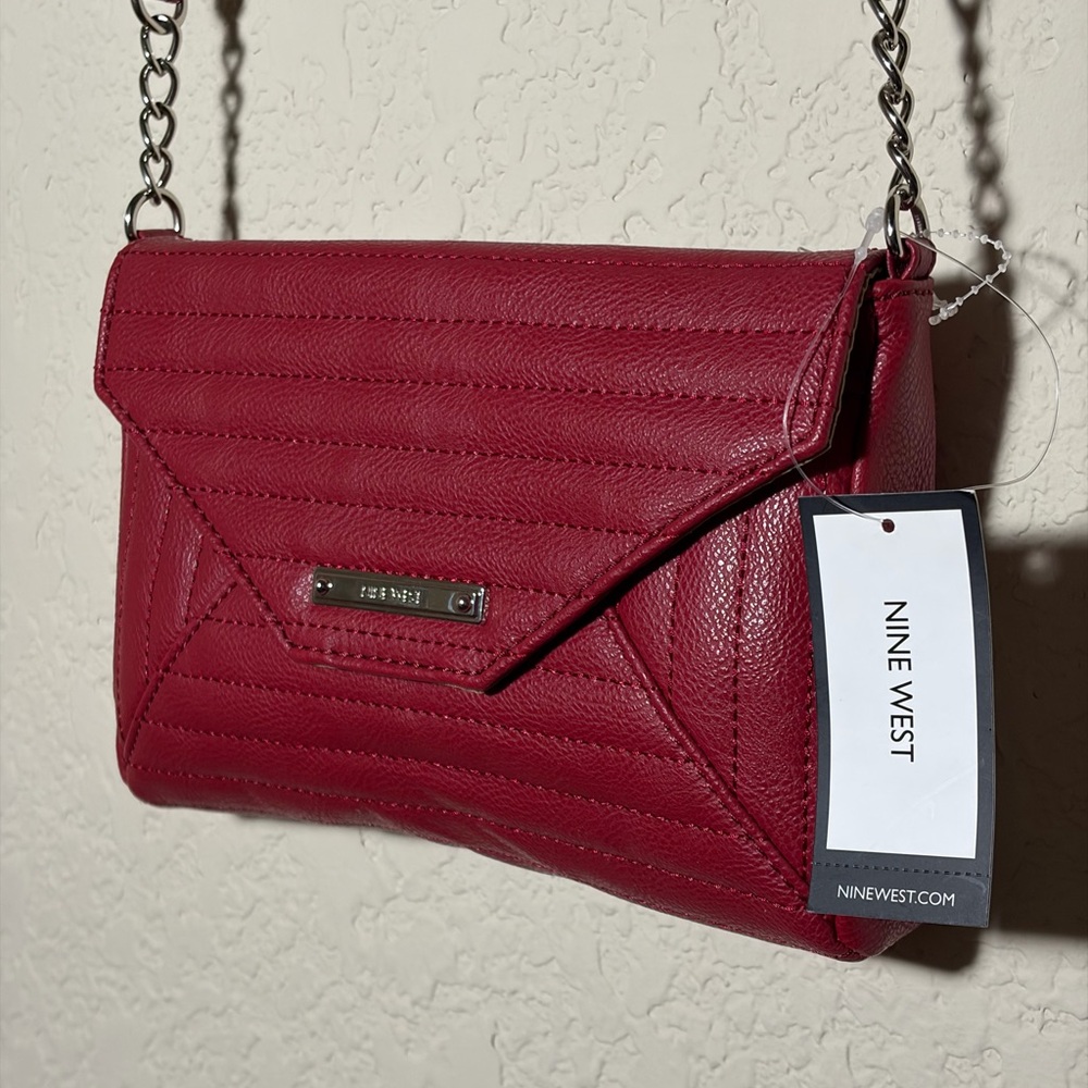 NWT Nine West Red Burgundy Quilted Crossbody Bag